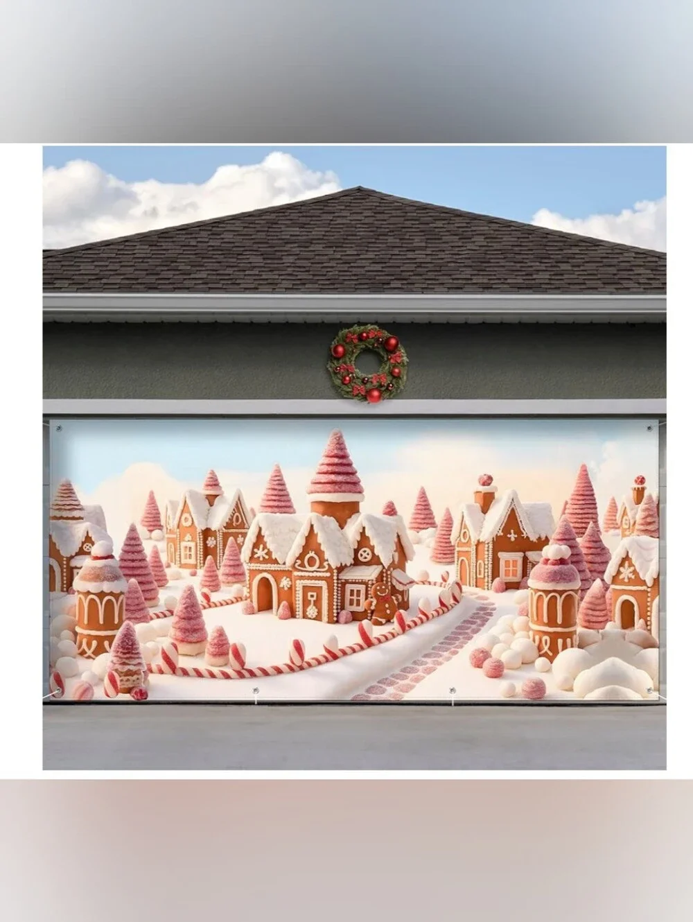 Holiday Gingerbread Scene Garage Cover 6x13– Red